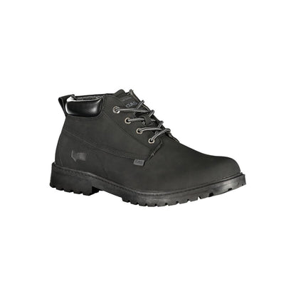 Black Polyurethane Men Ankle Boot