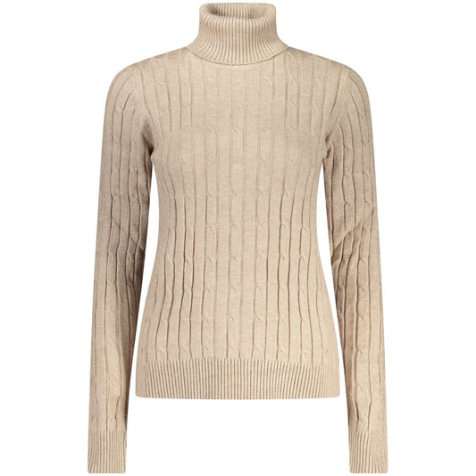 Beige Polyester Turtleneck