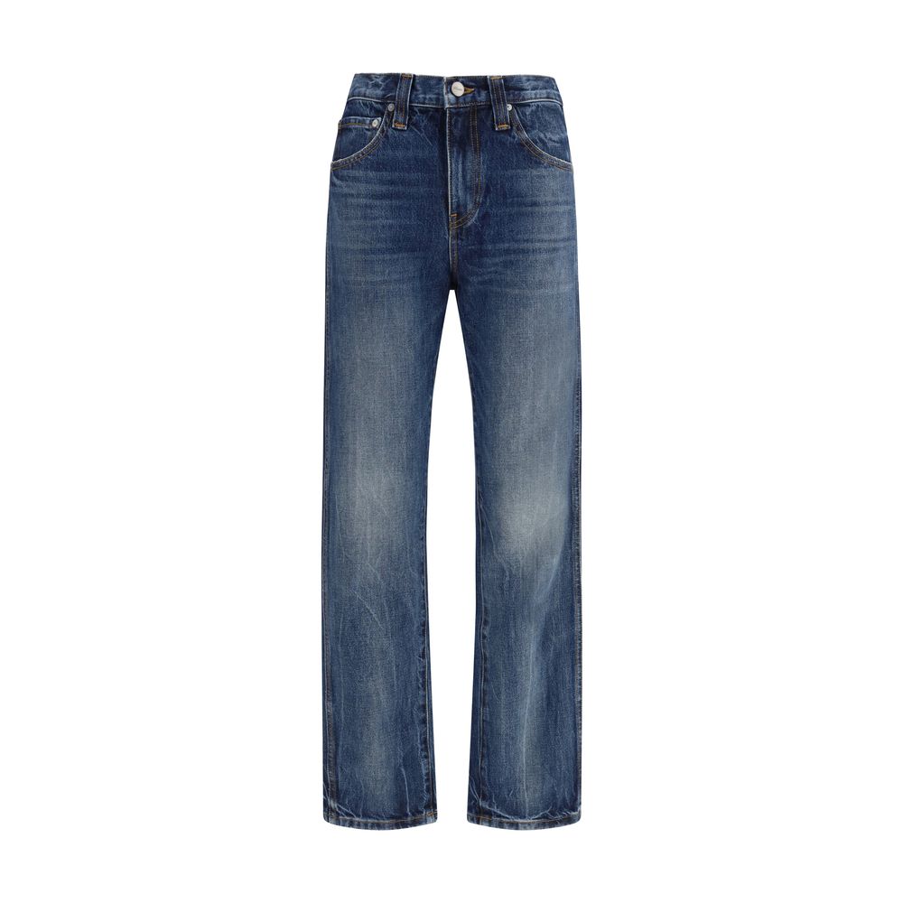 Blue Cotton High-Waisted Jean