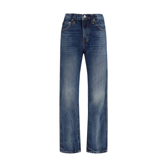 Blue Cotton High-Waisted Jean