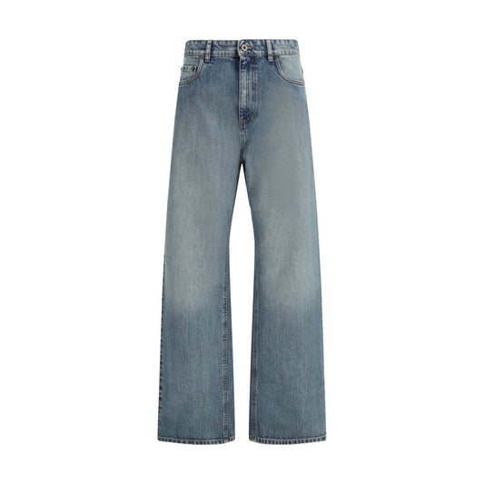 Blue Cotton Straight-Leg Jeans